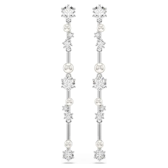 Constella drop earrings Crystal pearl, Round cuts, White, Rhodium plated 5705614