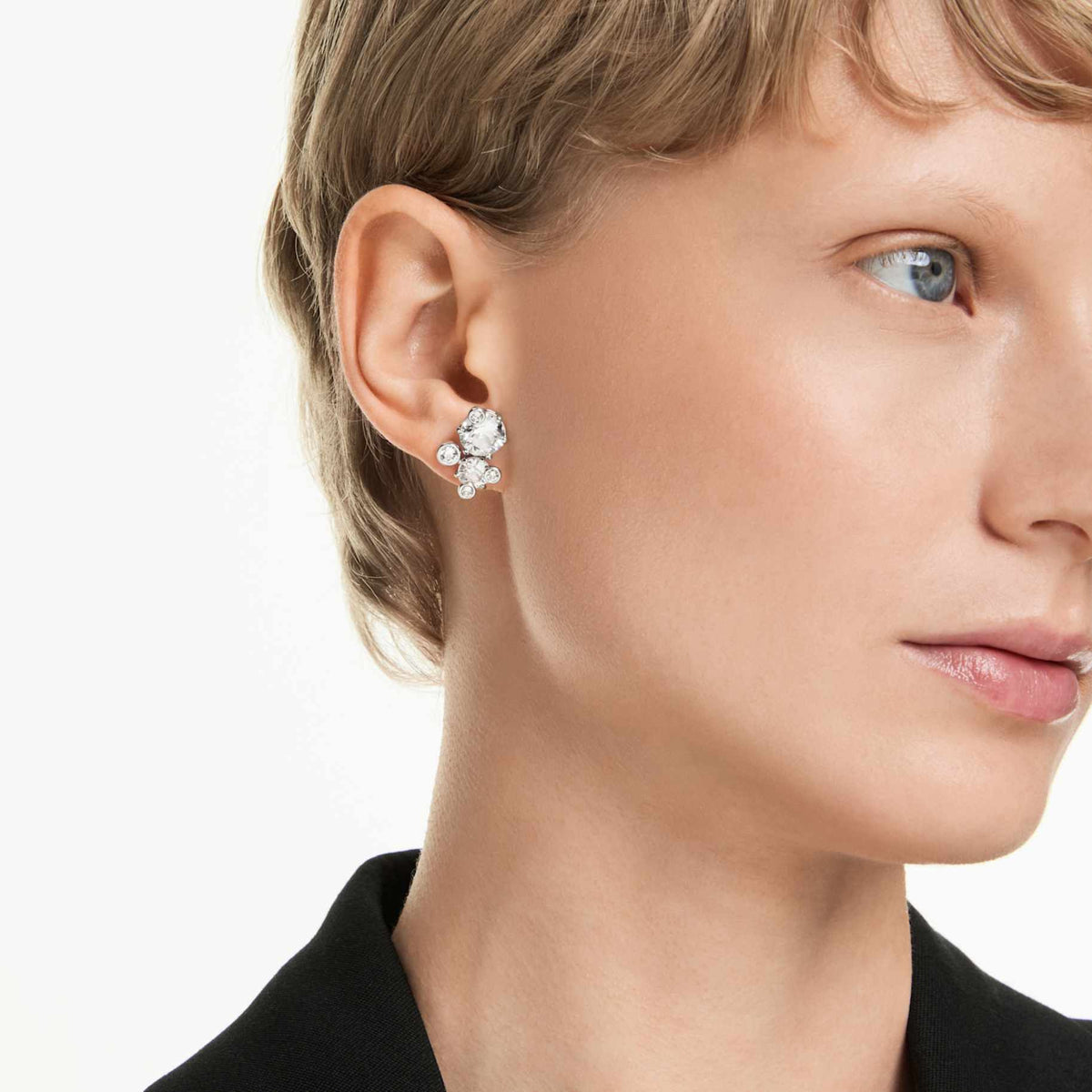 Constella stud earrings Round cut, White, Rhodium plated 5732253