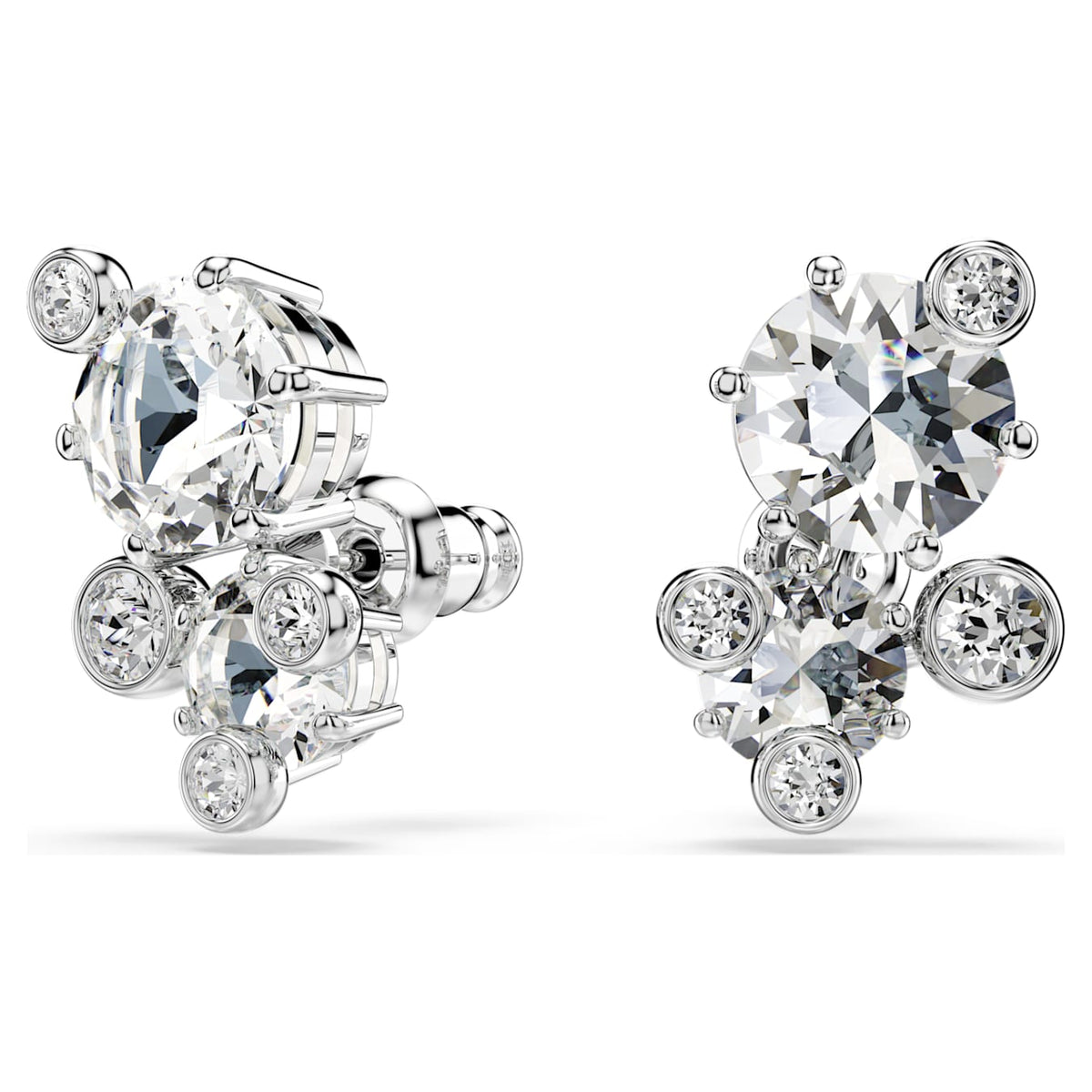Constella stud earrings Round cut, White, Rhodium plated 5732253