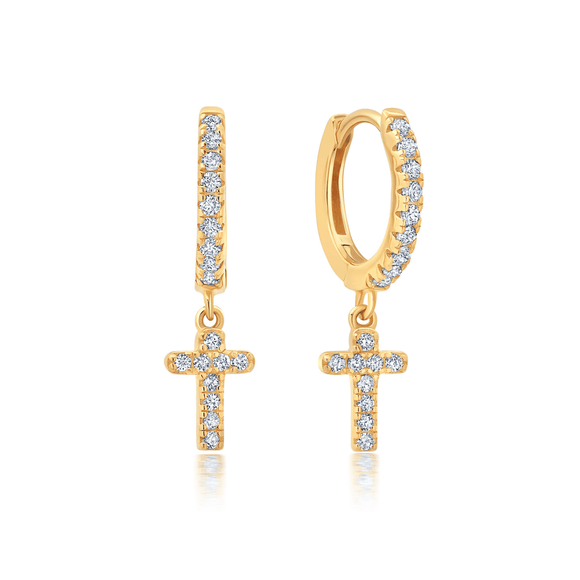 Cross Huggie Hoops in Gold