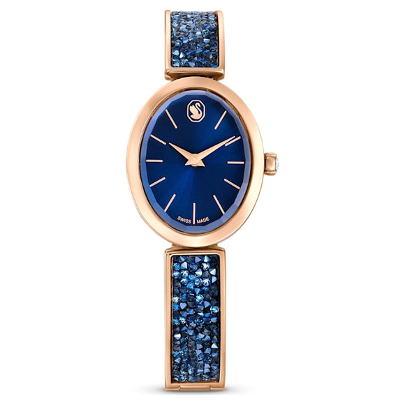 Crystal Rock Oval watch Swiss Made, Metal bracelet, Blue, Rose gold-tone finish 5656822