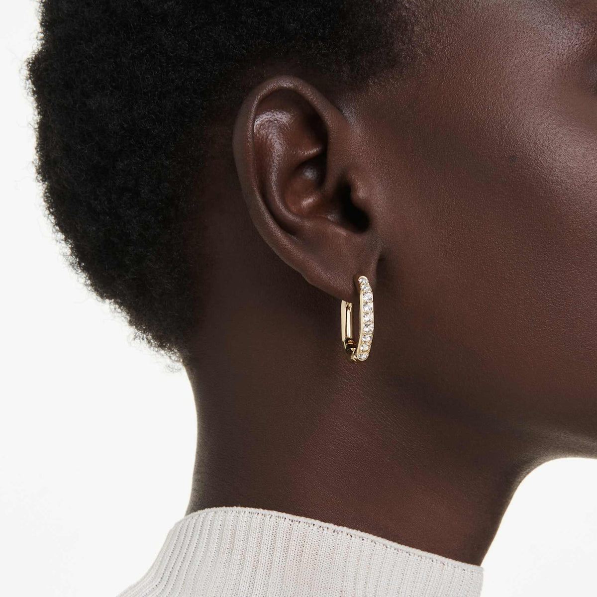 Dextera hoop earrings Octagon shape, Round cut, Medium, White, 18K gold finish