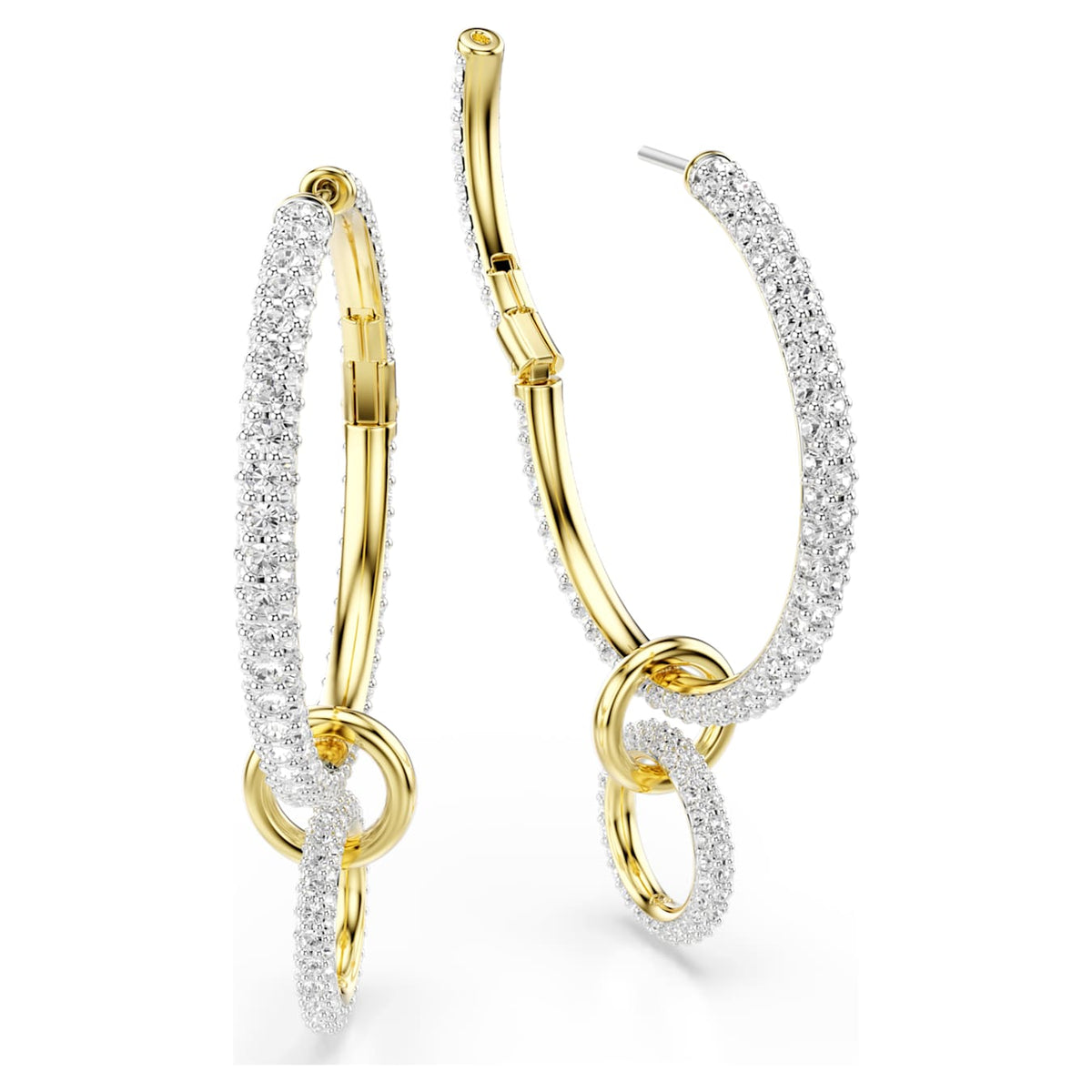 Dextera hoop earrings, Round cut, White, Gold-tone plated