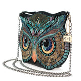 Head Turner Beaded Owl Head Crossbody Handbag