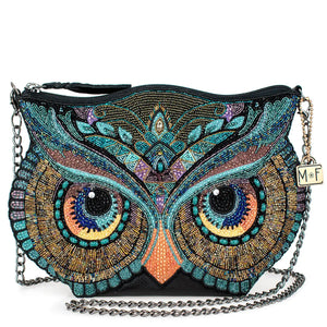 Head Turner Beaded Owl Head Crossbody Handbag