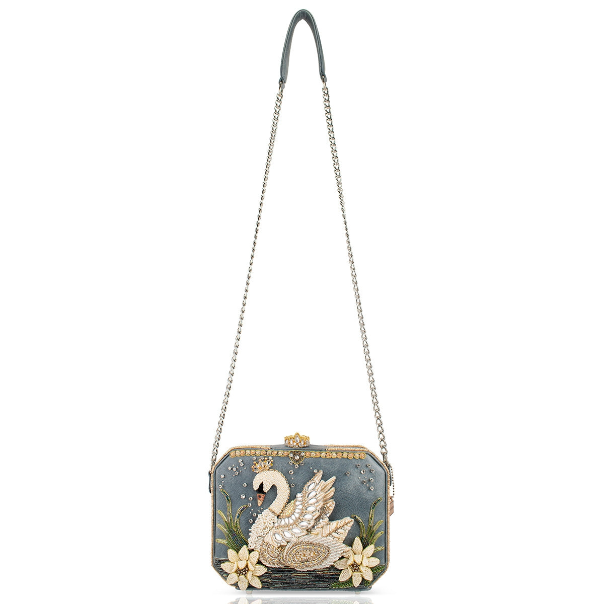Handbag with swan design on a white background