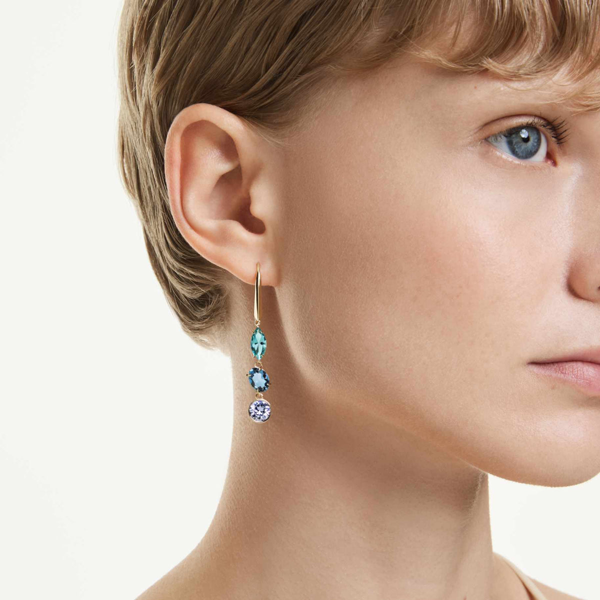 Gema drop earrings, Asymmetrical design, Mixed cuts, Multicolored, Gold-tone plated 5747917