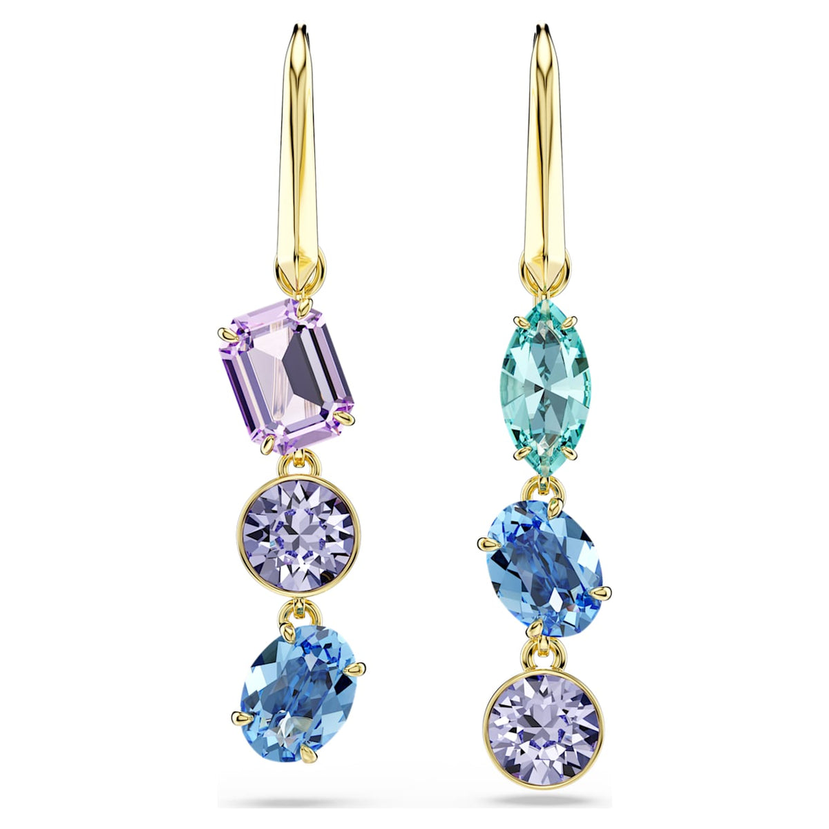 Gema drop earrings, Asymmetrical design, Mixed cuts, Multicolored, Gold-tone plated 5747917