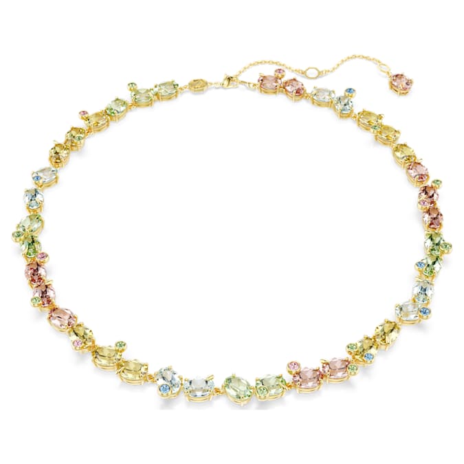 Swarovski Gema Tennis necklace Mixed cuts, Multicolored, Gold-tone plated