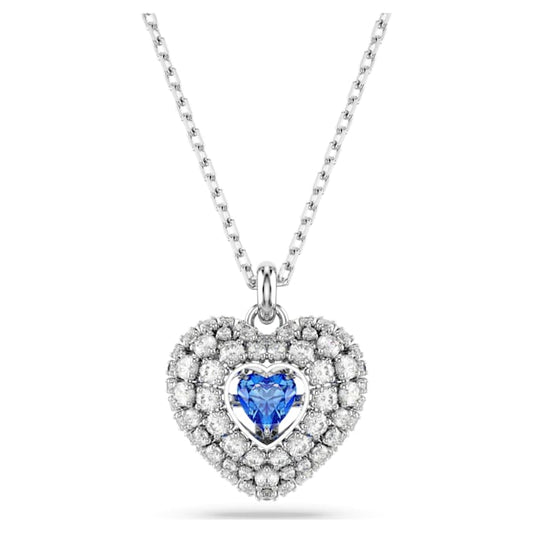 Hyperbola pendant Heart, Blue, Rhodium plated