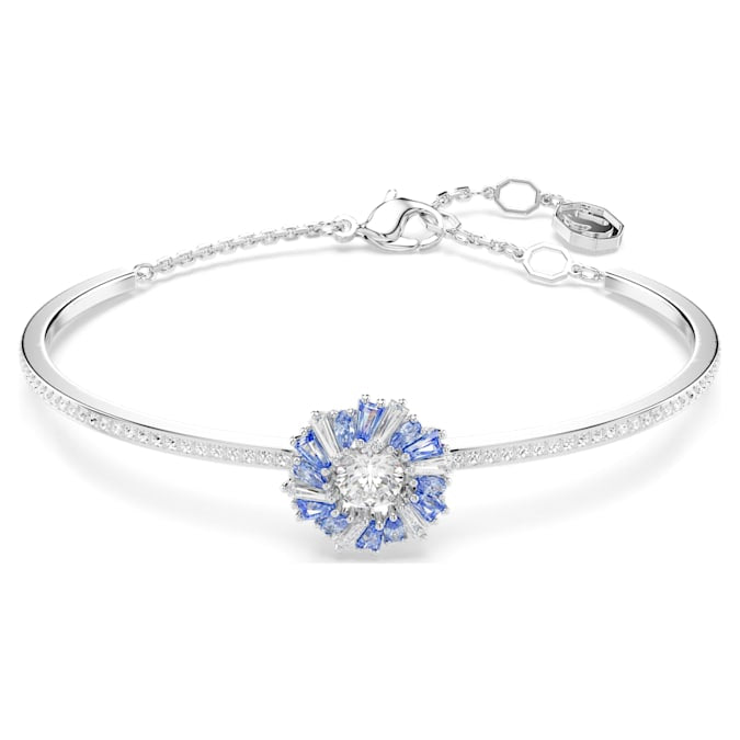 Idyllia bangle Flower, Blue, Rhodium plated