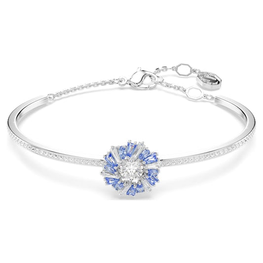 Idyllia bangle Flower, Blue, Rhodium plated