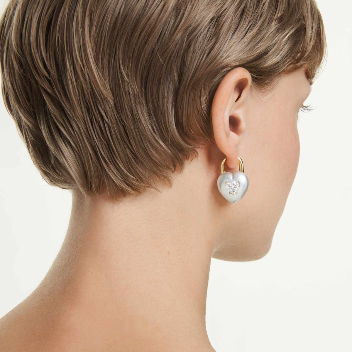 Idyllia drop earrings, Mixed cuts, Heart, White, Gold-tone plated 5737297