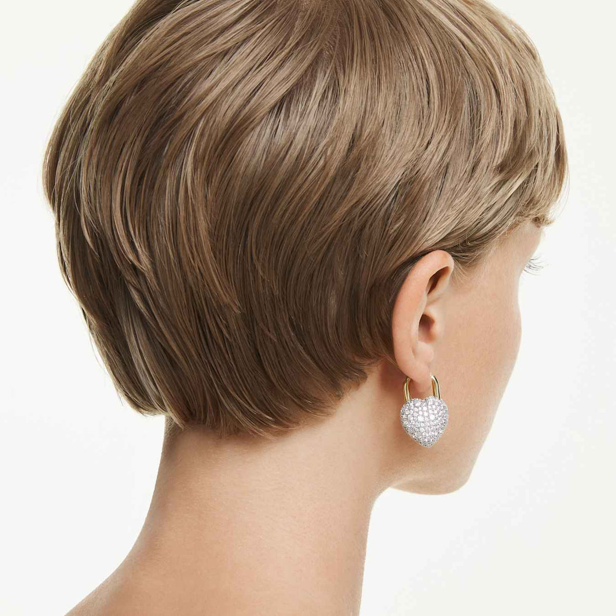 Idyllia drop earrings, Mixed cuts, Heart, White, Gold-tone plated 5737297