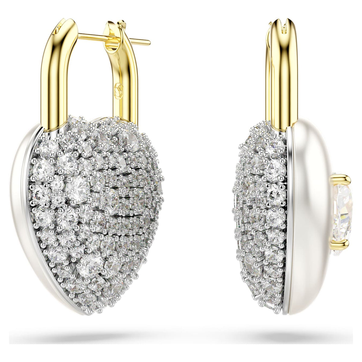 Idyllia drop earrings, Mixed cuts, Heart, White, Gold-tone plated 5737297