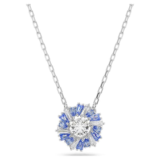 Idyllia pendant Mixed cuts, Flower, Blue, Rhodium plated 5680013