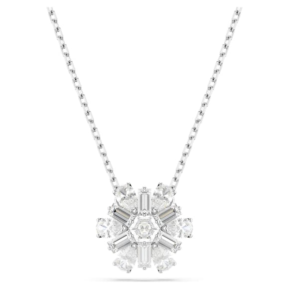 Idyllia pendant Mixed cuts, Snowflake, White, Rhodium plated 5691484