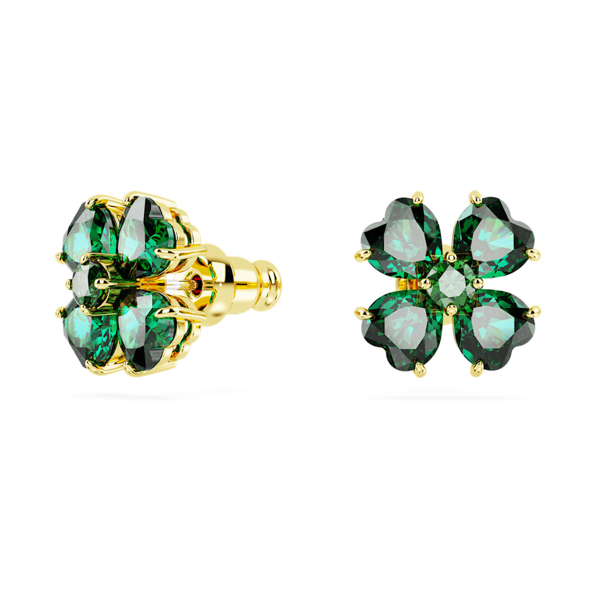 Idyllia stud earrings, Clover, Green, Gold-tone plated 5666236