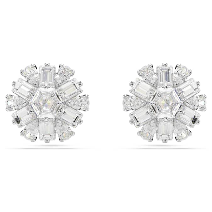 Idyllia stud earrings Mixed cuts, Snowflake, White, Rhodium plated 5691483