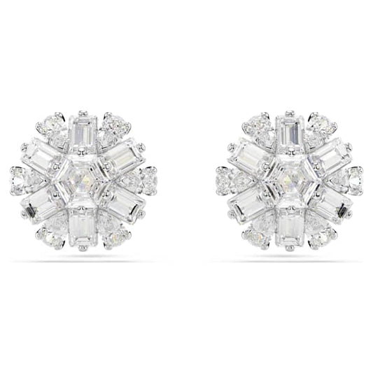Idyllia stud earrings Mixed cuts, Snowflake, White, Rhodium plated 5691483