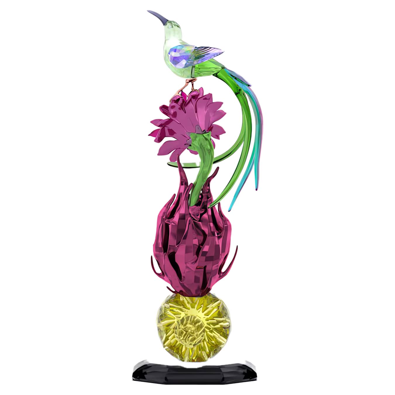 Swarovski crystal Sugarbird and Dragon Fruit side view.