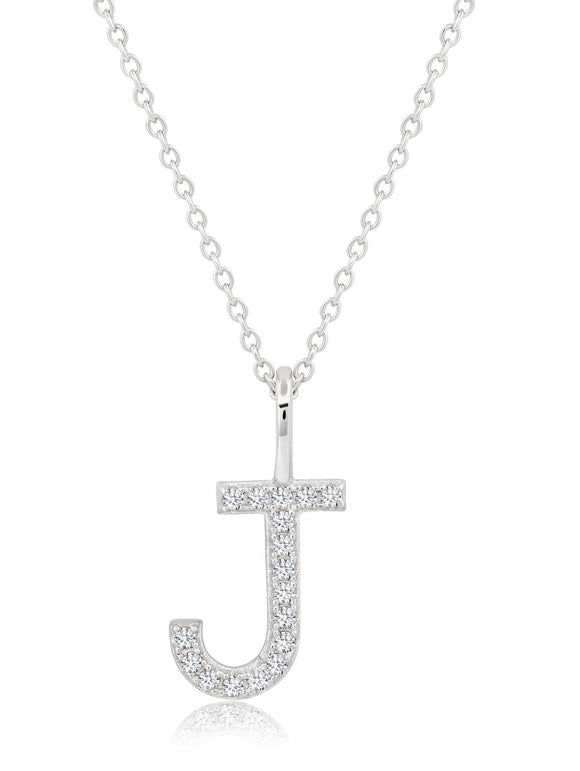 Initial Pendant Necklace Charm Letter J Finished in Pure Platinum