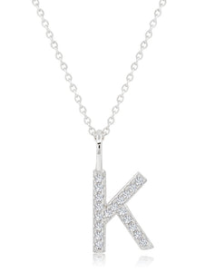 Initial Pendant Necklace Charm Letter K Finished in Pure Platinum SKU: 9012179N16CZ-K