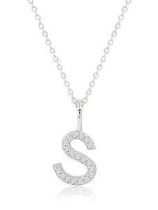 Initial Pendant Necklace Charm Letter S Finished in Pure Platinum 9012179N16CZ-S