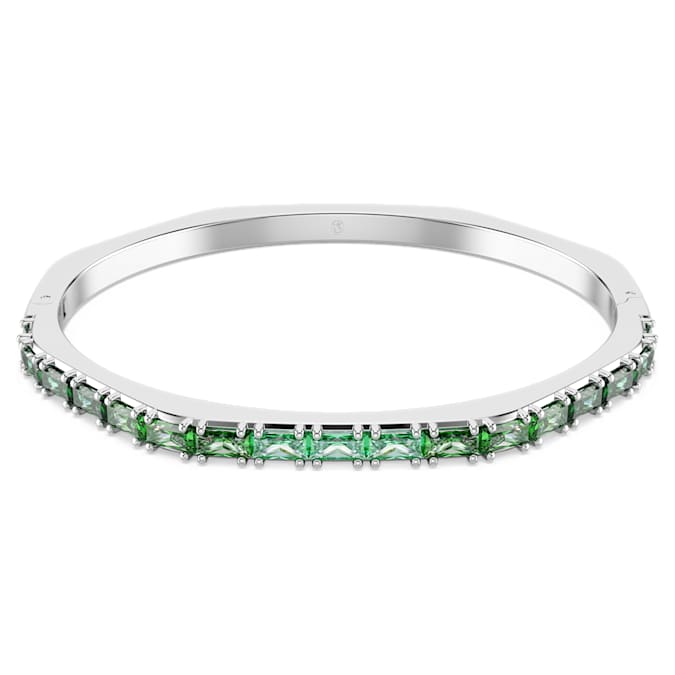 Matrix bangle Baguette cut, Green, Rhodium plated 5705785
