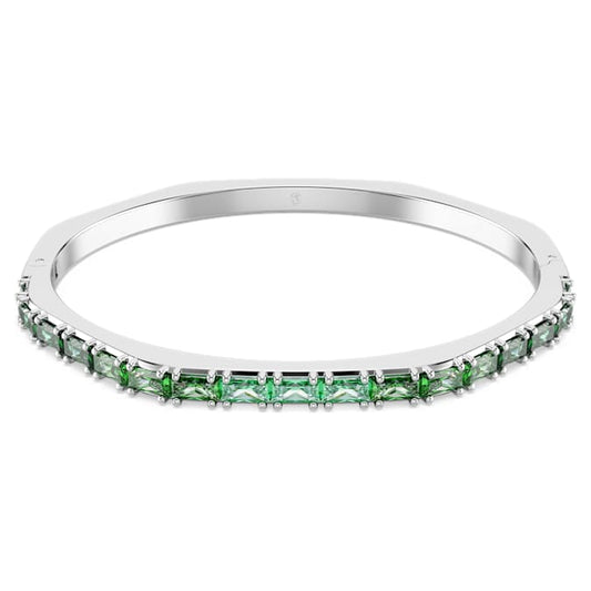 Matrix bangle Baguette cut, Green, Rhodium plated 5705785