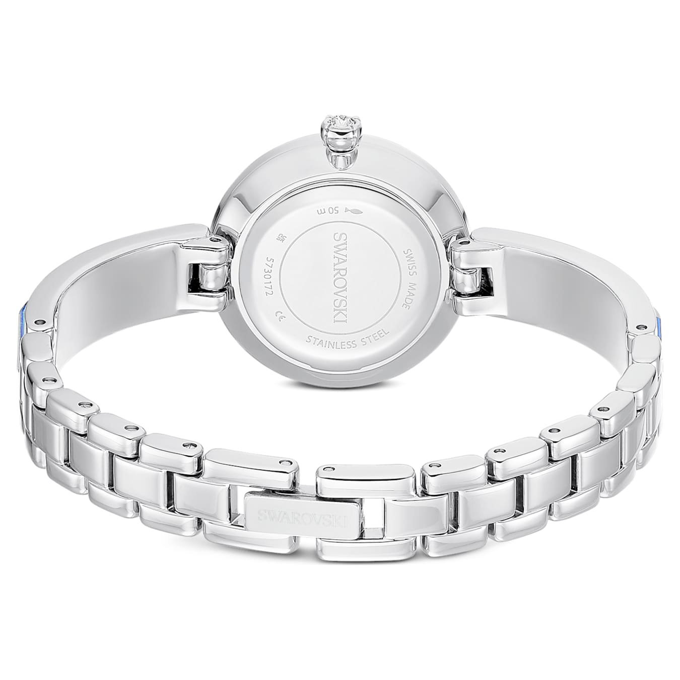 Silver watch with a chain-like bracelet on a white background