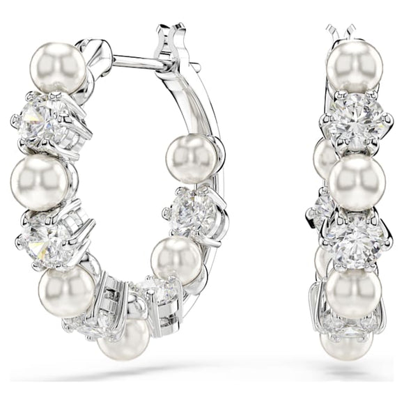 Matrix drop earrings Crystal pearl, Round cut, White, Rhodium plated 5709256