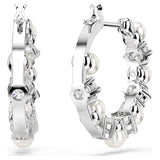 Matrix drop earrings Crystal pearl, Round cut, White, Rhodium plated 5709256