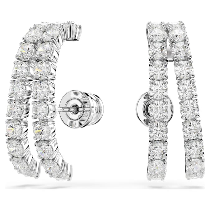 A pair of rhodium-plated ear cuffs adorned with round-cut white zirconia, designed for pierced ears.