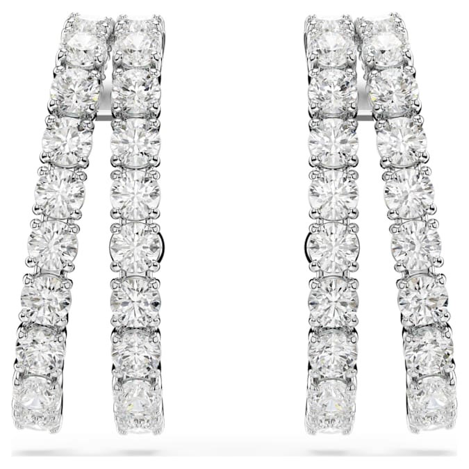 A pair of rhodium-plated ear cuffs adorned with round-cut white zirconia, designed for pierced ears.