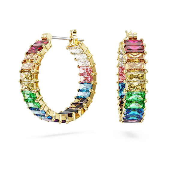 Matrix hoop earrings
Baguette cut, Multicolored, Gold-tone plated