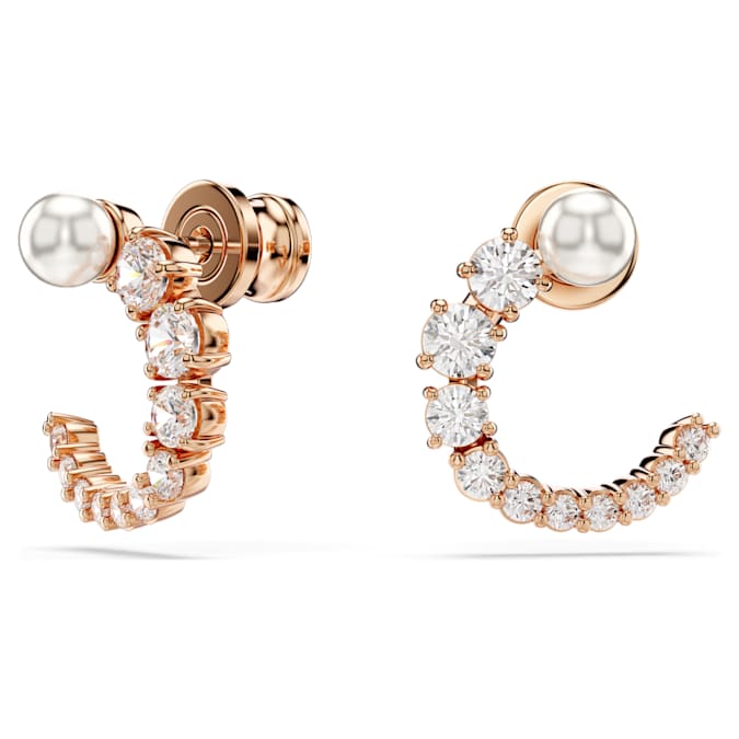 Matrix hoop earrings Crystal pearl, Round cut, White, Rose gold-tone plated 5692264