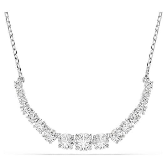 Radiant Matrix necklace. The rhodium plated design features a delicate chain, adorned in a gradient of round-cut Swarovski Zirconia.