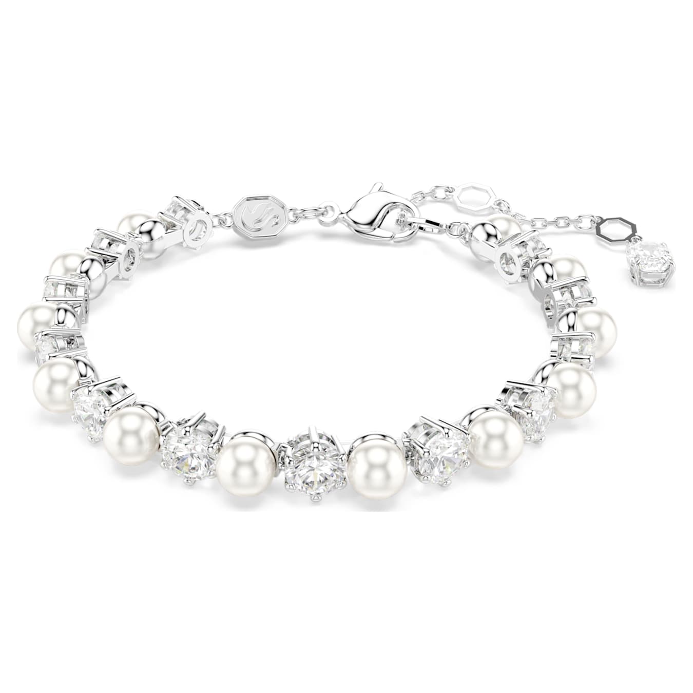 Matrix Tennis bracelet Crystal pearl, Round cut, White, Rhodium plated 5689625