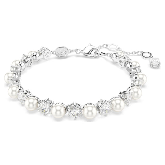 Matrix Tennis bracelet Crystal pearl, Round cut, White, Rhodium plated 5689625