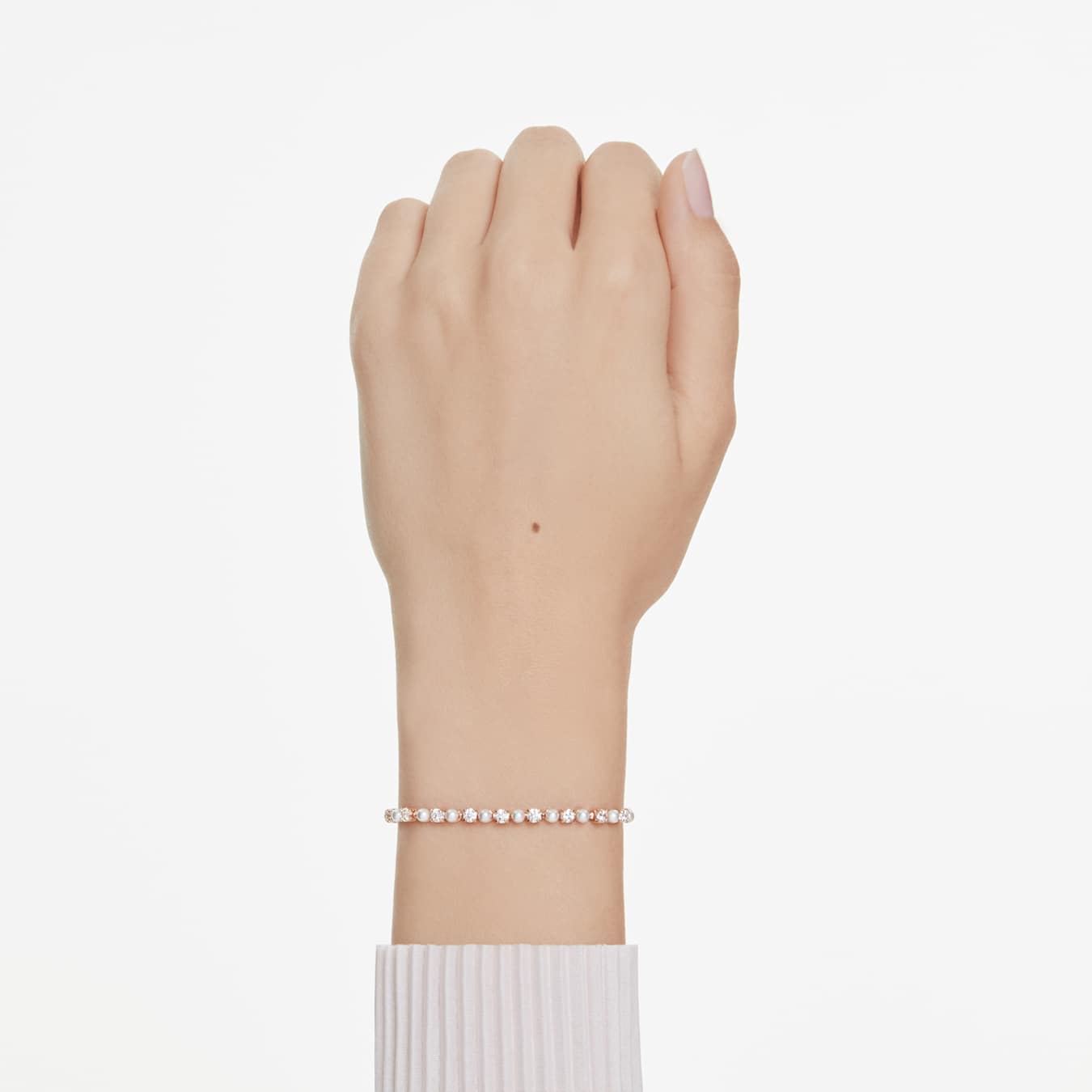 Matrix Tennis bracelet Crystal pearl, Round cut, White, Rhodium plated 5729506