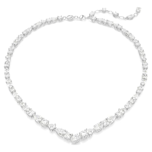 A rhodium-plated silver necklace with white mixed cuts crystals from Swarovski.