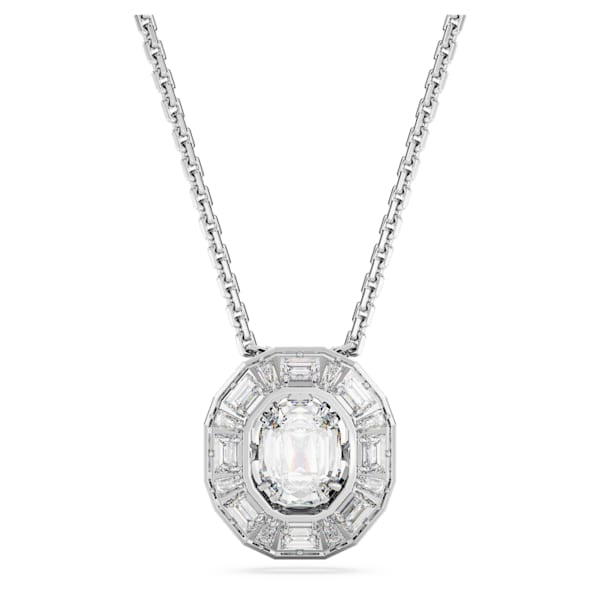 Mesmera pendant Octagon cut, Small, White, Rhodium plated 5669915