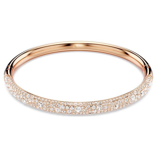 Meteora bangle Snow pavé, White, Rose gold-tone plated