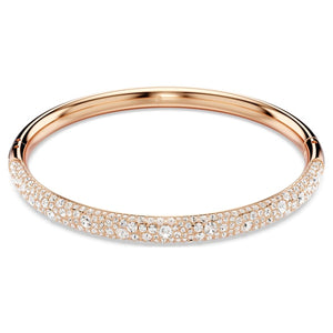 Meteora bangle Snow pavé, White, Rose gold-tone plated