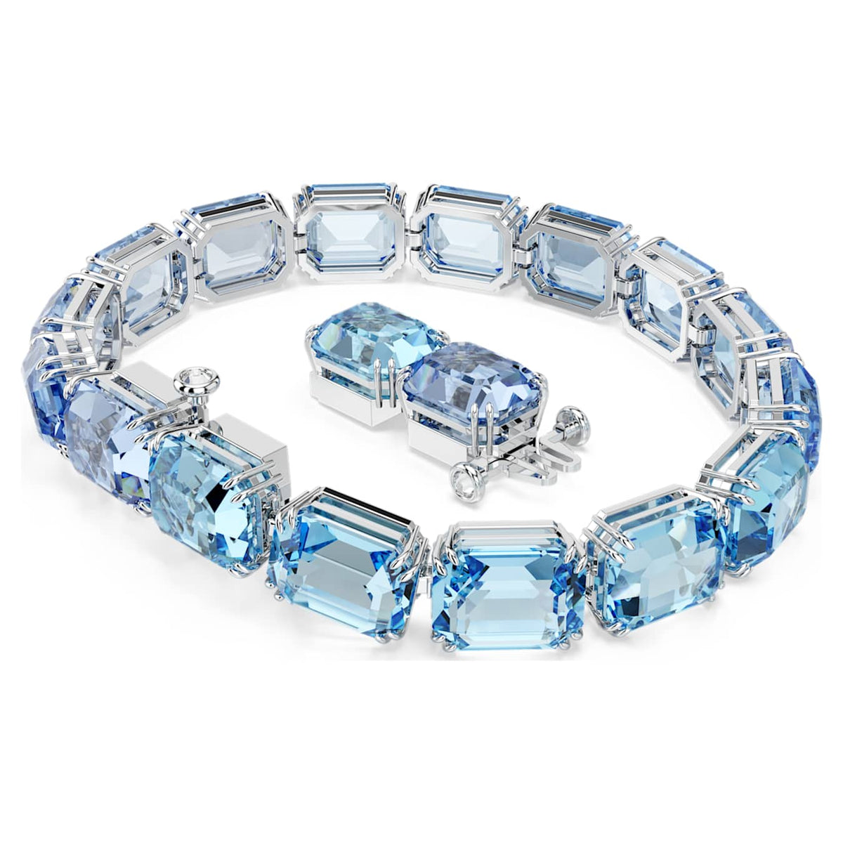 Millenia bracelet, Octagon cut, Color gradient, Blue, Rhodium plated without extension.
