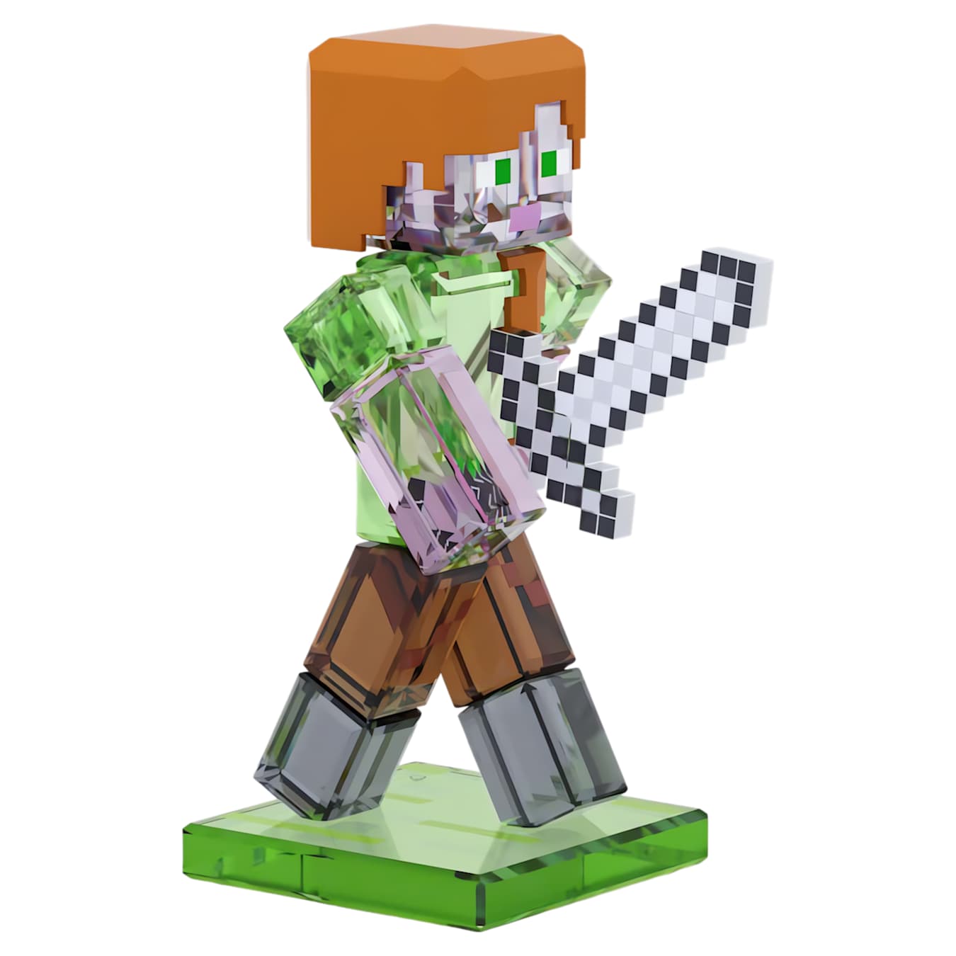 Toy figure of a character from a popular video game with a sword on a white background