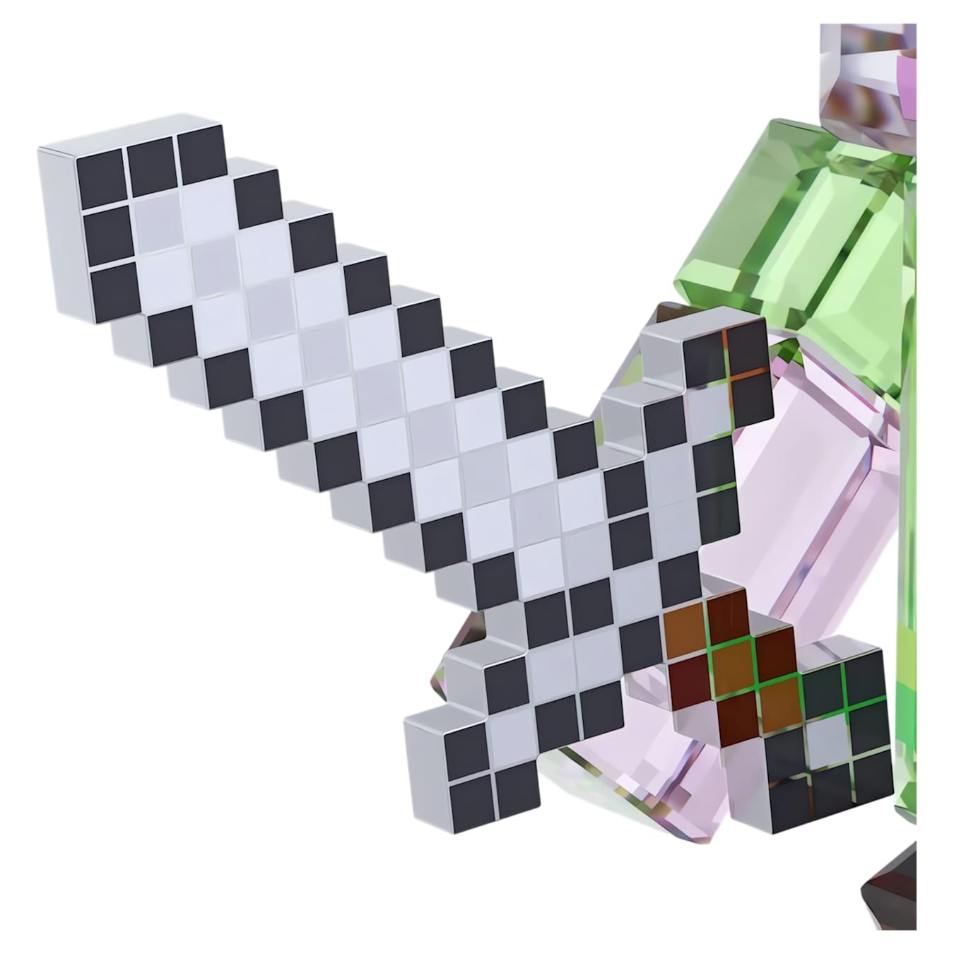Pixelated sword with a white and black checkered pattern on a white background