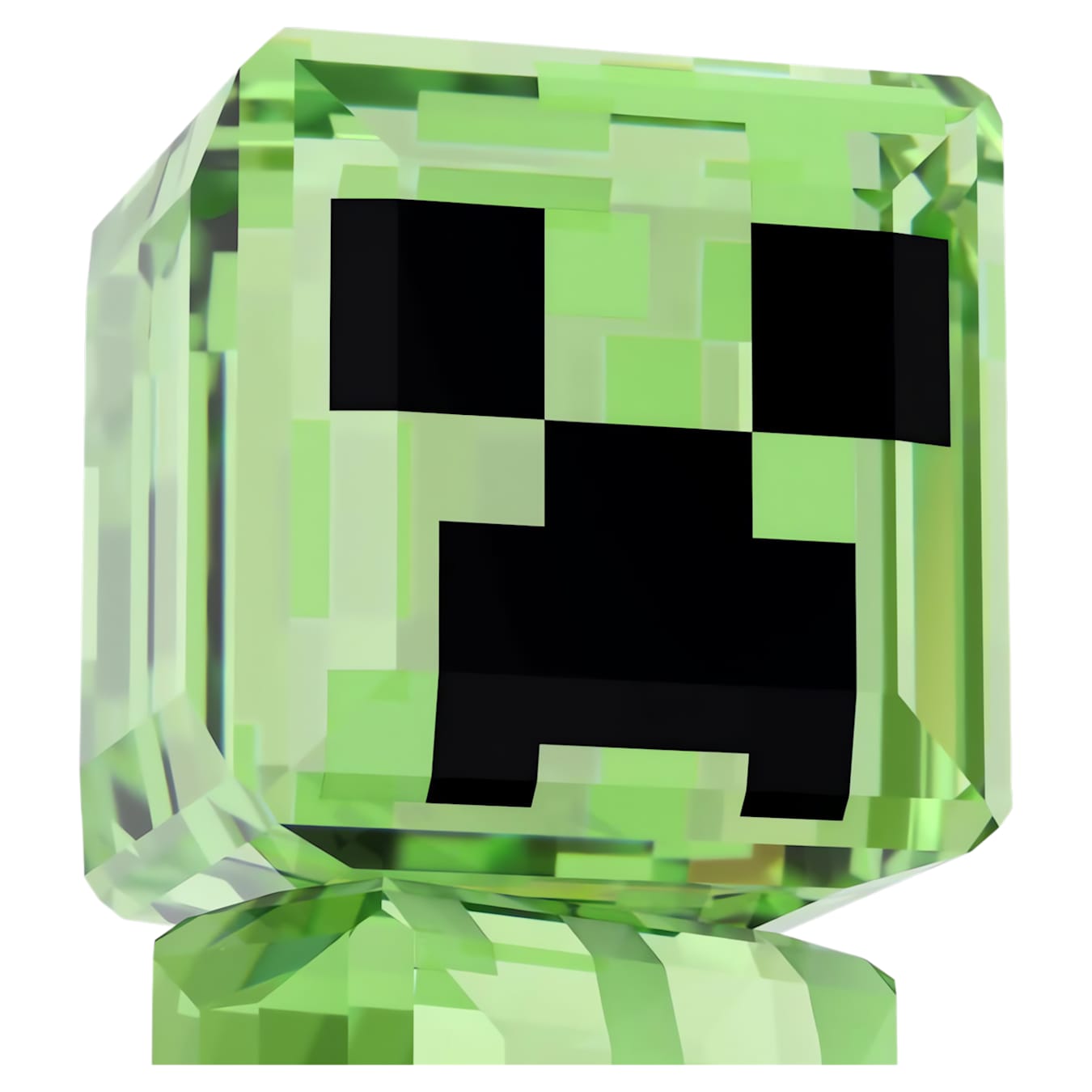 Green pixelated block with a face on a white background