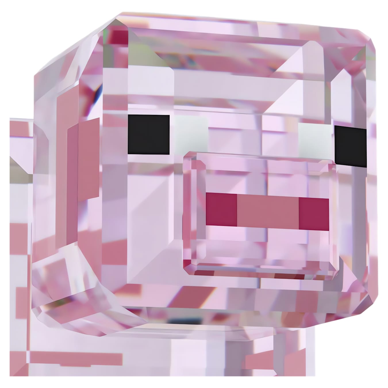 Pink gemstone with a faceted cut on a white background